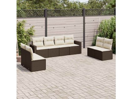 8dílná zahradní sedací souprava s poduškami hnědá polyratan 3251190