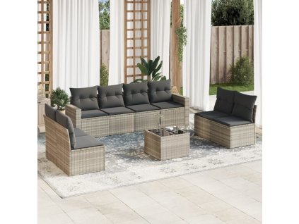 9dílná zahradní sedací souprava a podušky světle šedá polyratan 3251199