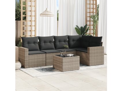 6dílná zahradní sedací souprava s poduškami šedá polyratan 3251277