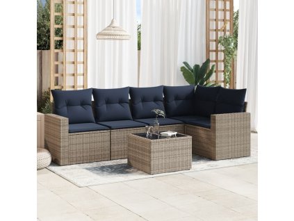 6dílná zahradní sedací souprava s poduškami šedá polyratan 3251278