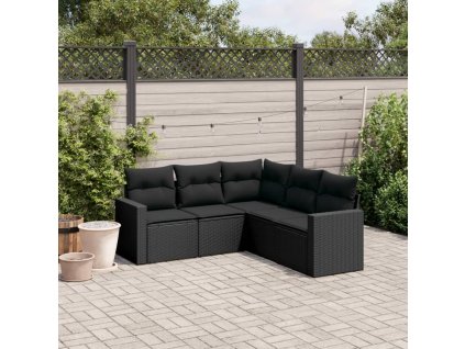 5dílná zahradní sedací souprava s poduškami černá polyratan 3251282