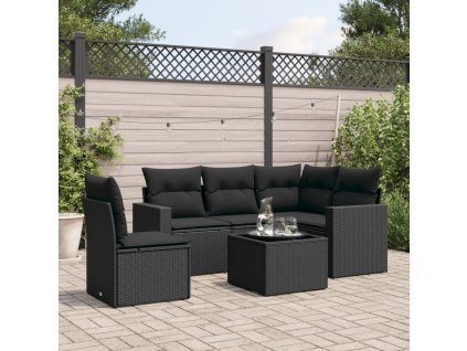 6dílná zahradní sedací souprava s poduškami černá polyratan 3251312