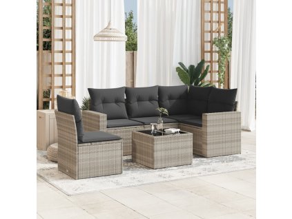 6dílná zahradní sedací souprava a podušky světle šedá polyratan 3251319