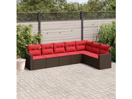 7dílná zahradní sedací souprava s poduškami hnědá polyratan 3251391