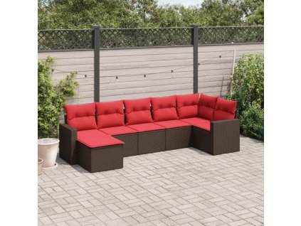 7dílná zahradní sedací souprava s poduškami hnědá polyratan 3251621
