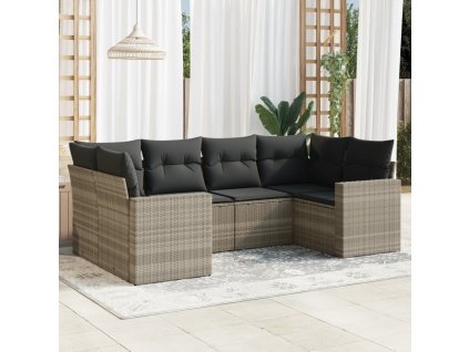 6dílná zahradní sedací souprava a podušky světle šedá polyratan 3251719