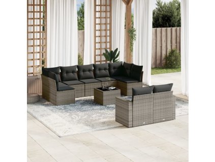 10dílná zahradní sedací souprava s poduškami šedá polyratan 3251767