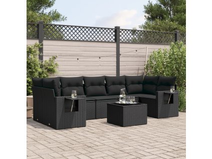 8dílná zahradní sedací souprava s poduškami černá polyratan 3252272