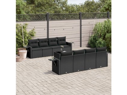 9dílná zahradní sedací souprava s poduškami černá polyratan 3252282