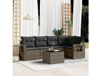 6dílná zahradní sedací souprava s poduškami šedá polyratan 3252477