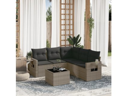 6dílná zahradní sedací souprava s poduškami šedá polyratan 3252497