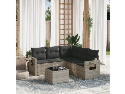 6dílná zahradní sedací souprava a podušky světle šedá polyratan 3252499