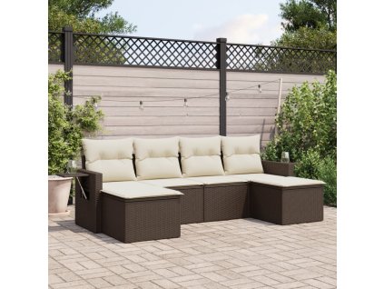 6dílná zahradní sedací souprava s poduškami hnědá polyratan 3252860