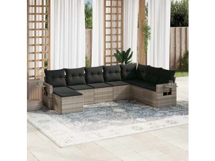 8dílná zahradní sedací souprava a podušky světle šedá polyratan 3252899