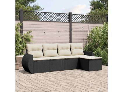 5dílná zahradní sedací souprava s poduškami černá polyratan 3253623