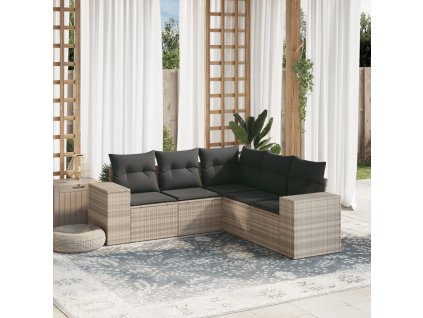 5dílná zahradní sedací souprava a podušky světle šedá polyratan 3254889