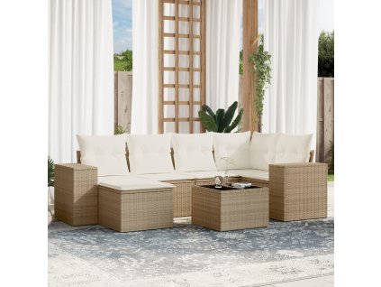 7dílná zahradní sedací souprava s poduškami béžová polyratan 3255205