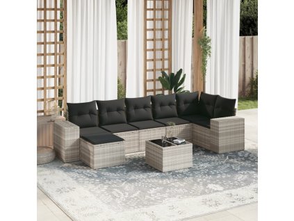 8dílná zahradní sedací souprava a podušky světle šedá polyratan 3255229