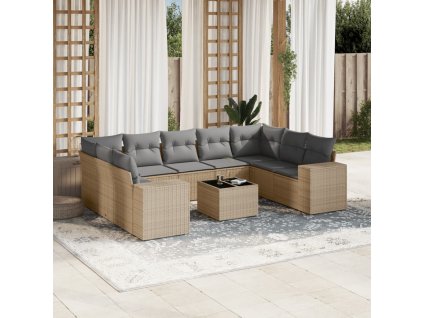 10dílná zahradní sedací souprava s poduškami béžová polyratan 3255346