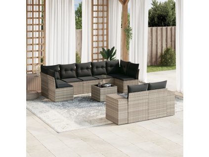 10dílná zahradní sedací souprava podušky světle šedá polyratan 3255369