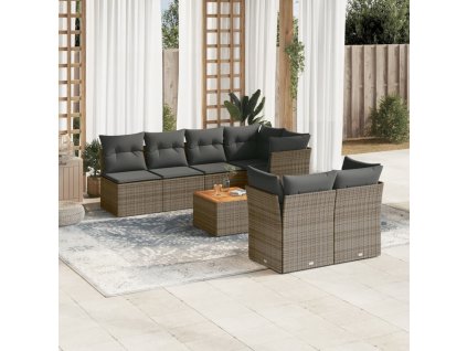 8dílná zahradní sedací souprava s poduškami šedá polyratan 3255850