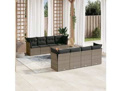 9dílná zahradní sedací souprava s poduškami šedá polyratan 3255857