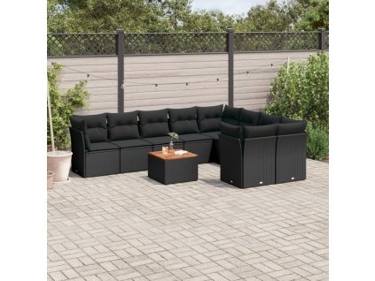10dílná zahradní sedací souprava s poduškami černá polyratan 3256146