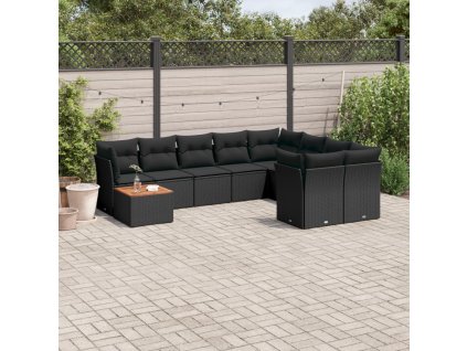 10dílná zahradní sedací souprava s poduškami černá polyratan 3256153
