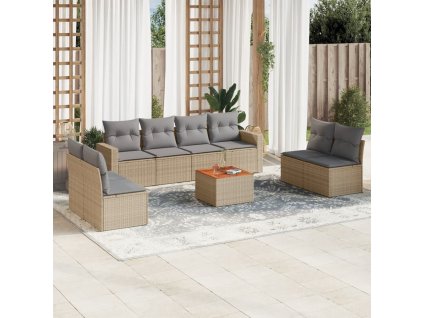 9dílná zahradní sedací souprava a podušky mix béžové polyratan 3256416
