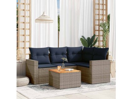 5dílná zahradní sedací souprava s poduškami šedá polyratan 3256439