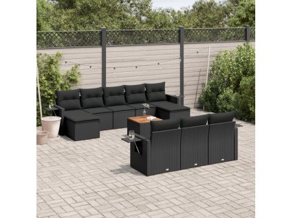 11dílná zahradní sedací souprava s poduškami černá polyratan 3257112