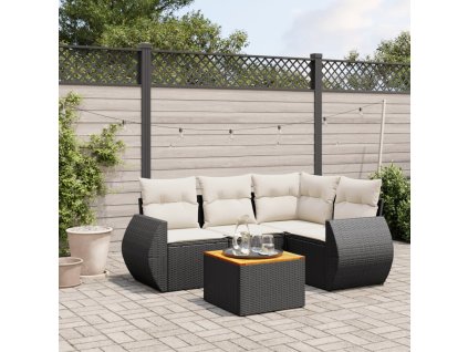 5dílná zahradní sedací souprava s poduškami černá polyratan 3257316
