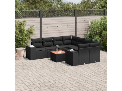 9dílná zahradní sedací souprava s poduškami černá polyratan 3257700