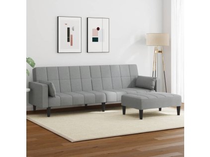 2místná rozkládací pohovka s podnožkou světle šedá textil 3258123