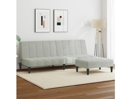 2místná rozkládací pohovka s podnožkou světle šedá samet 3258127