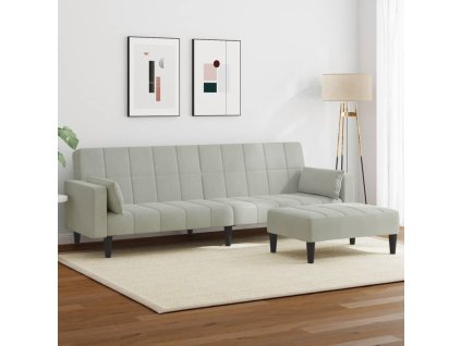 2místná rozkládací pohovka s podnožkou světle šedá samet 3258133