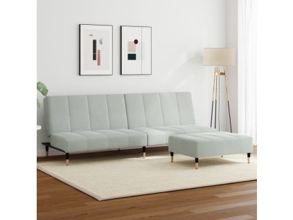 2místná rozkládací pohovka s podnožkou světle šedá samet 3258145