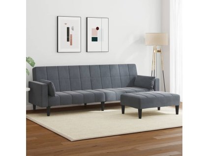 2místná rozkládací pohovka s podnožkou tmavě šedá samet 3258134