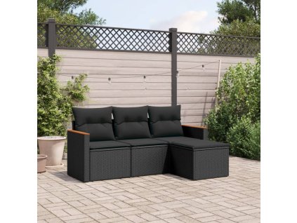 4dílná zahradní sedací souprava s poduškami černá polyratan 3258303