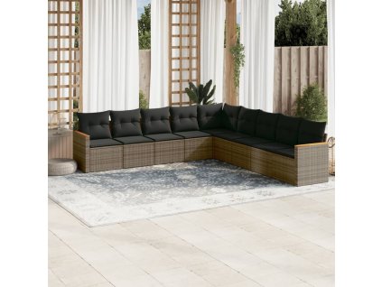 9dílná zahradní sedací souprava s poduškami šedá polyratan 3258462