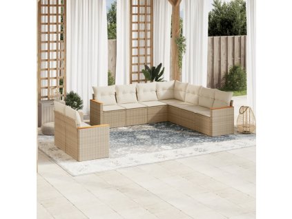 9dílná zahradní sedací souprava s poduškami béžová polyratan 3258502