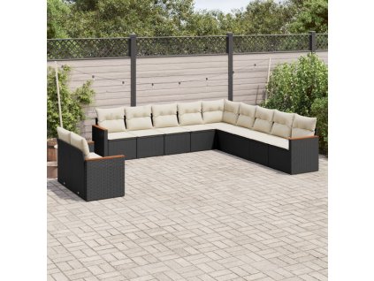 11dílná zahradní sedací souprava s poduškami černá polyratan 3258528