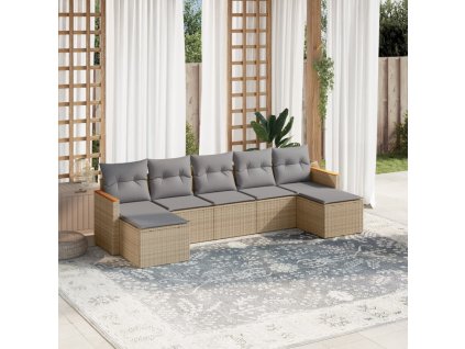 7dílná zahradní sedací souprava s poduškami béžová polyratan 3258636