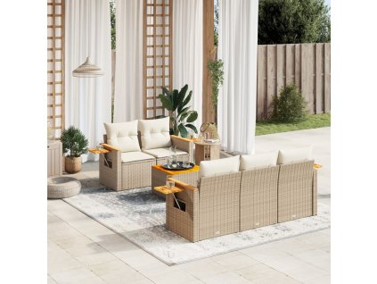 6dílná zahradní sedací souprava s poduškami béžová polyratan 3259027
