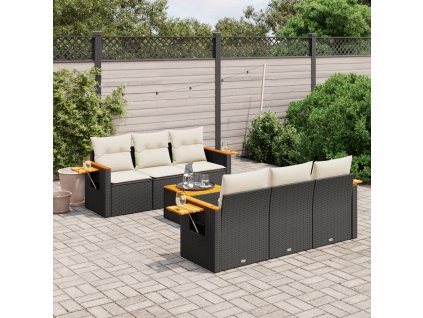 7dílná zahradní sedací souprava s poduškami černá polyratan 3259032