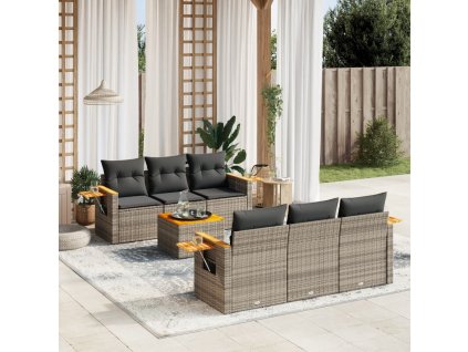 7dílná zahradní sedací souprava s poduškami šedá polyratan 3259036