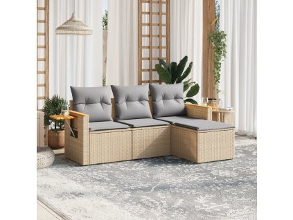 4dílná zahradní sedací souprava s poduškami béžová polyratan 3259147