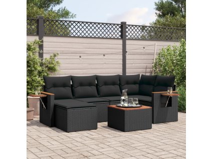 7dílná zahradní sedací souprava s poduškami černá polyratan 3259423