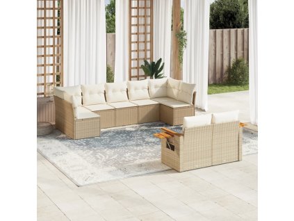 9dílná zahradní sedací souprava s poduškami béžová polyratan 3259531