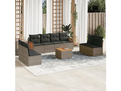 9dílná zahradní sedací souprava s poduškami šedá polyratan 3259981